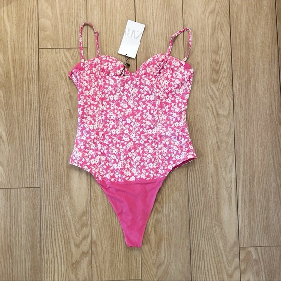 ZARA Pink Corset Bodysuit | Pink White Floral | Y2K Date Night Festival | Small - Picture 6 of 16